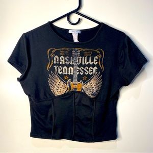 PERSAYA Black Nashville Cropped Corset Style T Shirt Size M